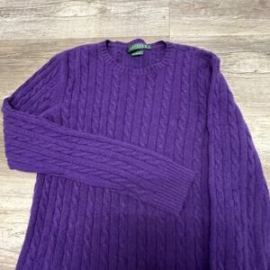Lauren Ralph Lauren Purple Womens L Cable Knit Preppy 100% Cashmere Wool Sweater
